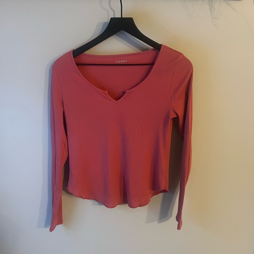 Old Navy Pink V-Notch Long Sleeve Top